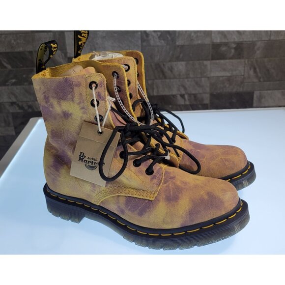 DR MARTENS 1460 Tie Dye Suede Boots Womens Size 8 Yellow Purple (airway boucing) - Picture 1 of 12